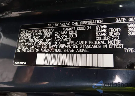 2021 Volvo Xc60 Recharge Plug-In Hybrid T8 Inscription Expression z USA, uszkodzony, nr VIN YV4BR0DK4M1685479